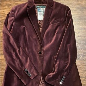 LAUREN Ralph Lauren Burgundy Velvet Blazer Size 10 - NWT